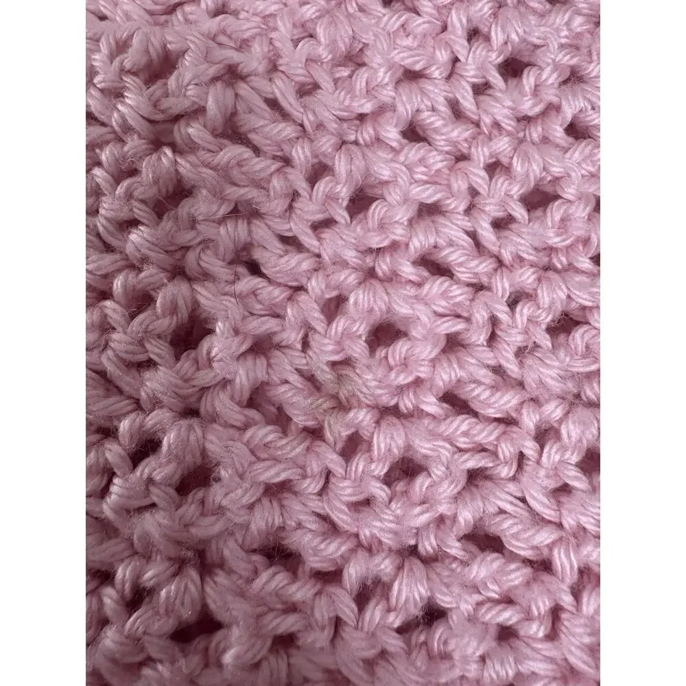 Handmade Crochet Baby‎ Blanket Pink Cream Ruffle Border Soft Yarn 44x29